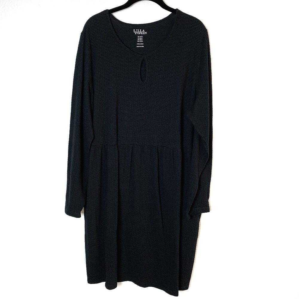 Ulla Popken Midi Dress Size 16/18  Black Long Sleeve Lagenlook 100% Cotton